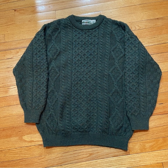 Aran Crafts Mens Irish Fisherman Cable Knit Wool Sweater Size XL Dark Green EUC - Picture 2 of 9
